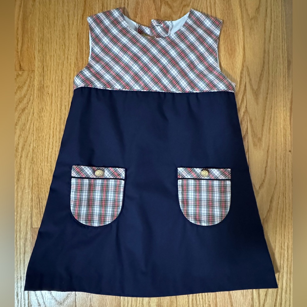 The Beaufort Bonnet Company Navy and Plaid dress 4T EUC